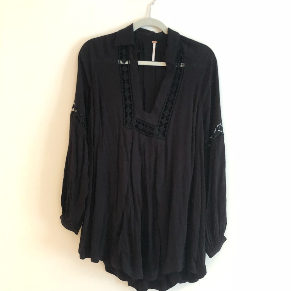 Free People Black Embroidered Tunic Size XS